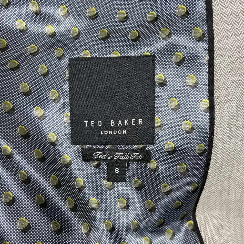 Ted Baker Herringbone‎ Blazer Mens 6 44L Sport Coat Tall Fit Gray Linen Cotton - Picture 5 of 14